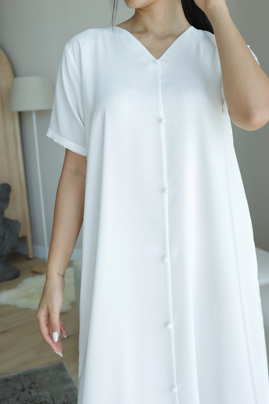 O47 white Summery Crepe dress ( A-line )