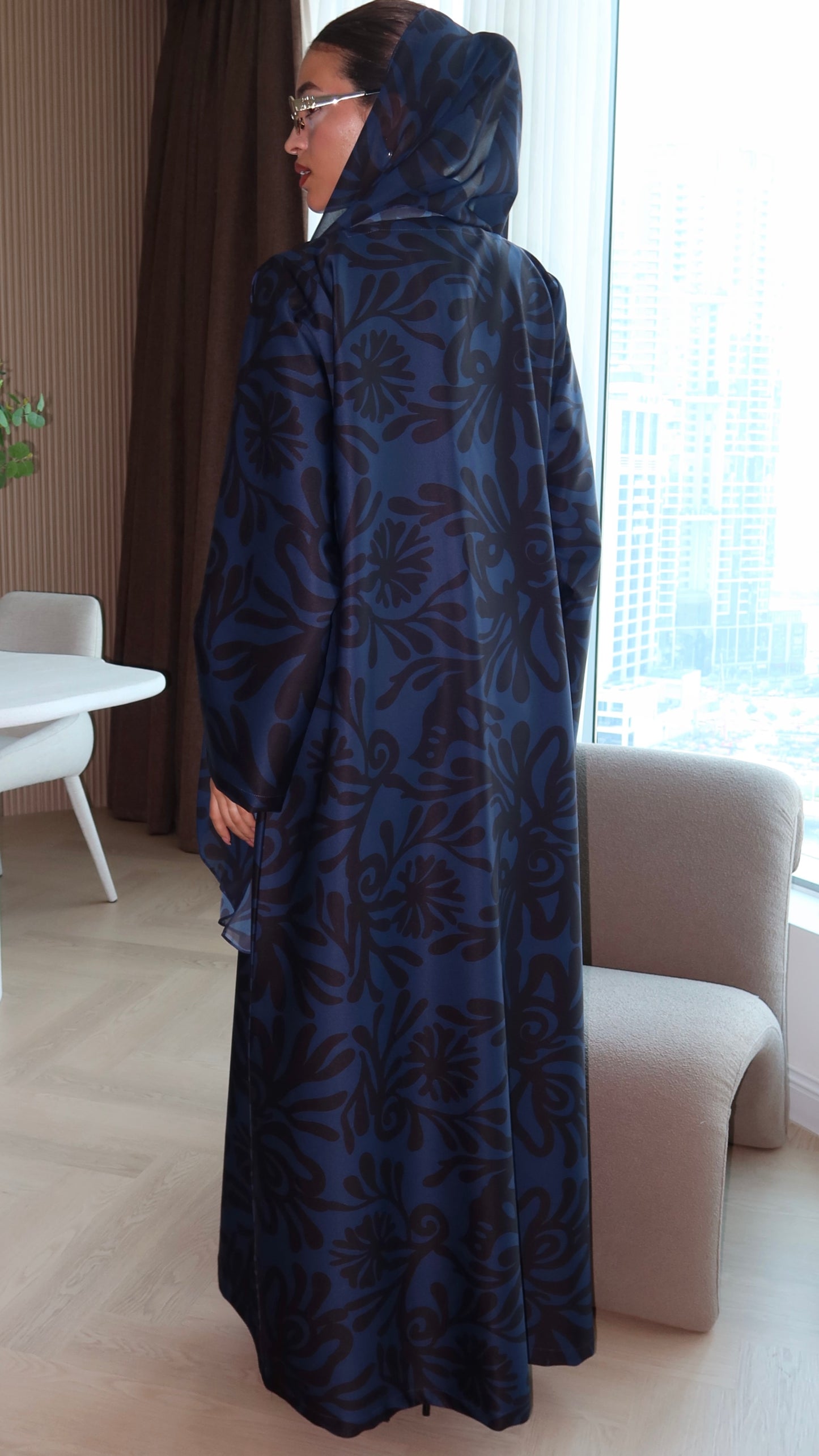 E78-Summary pattern abaya ( blue)