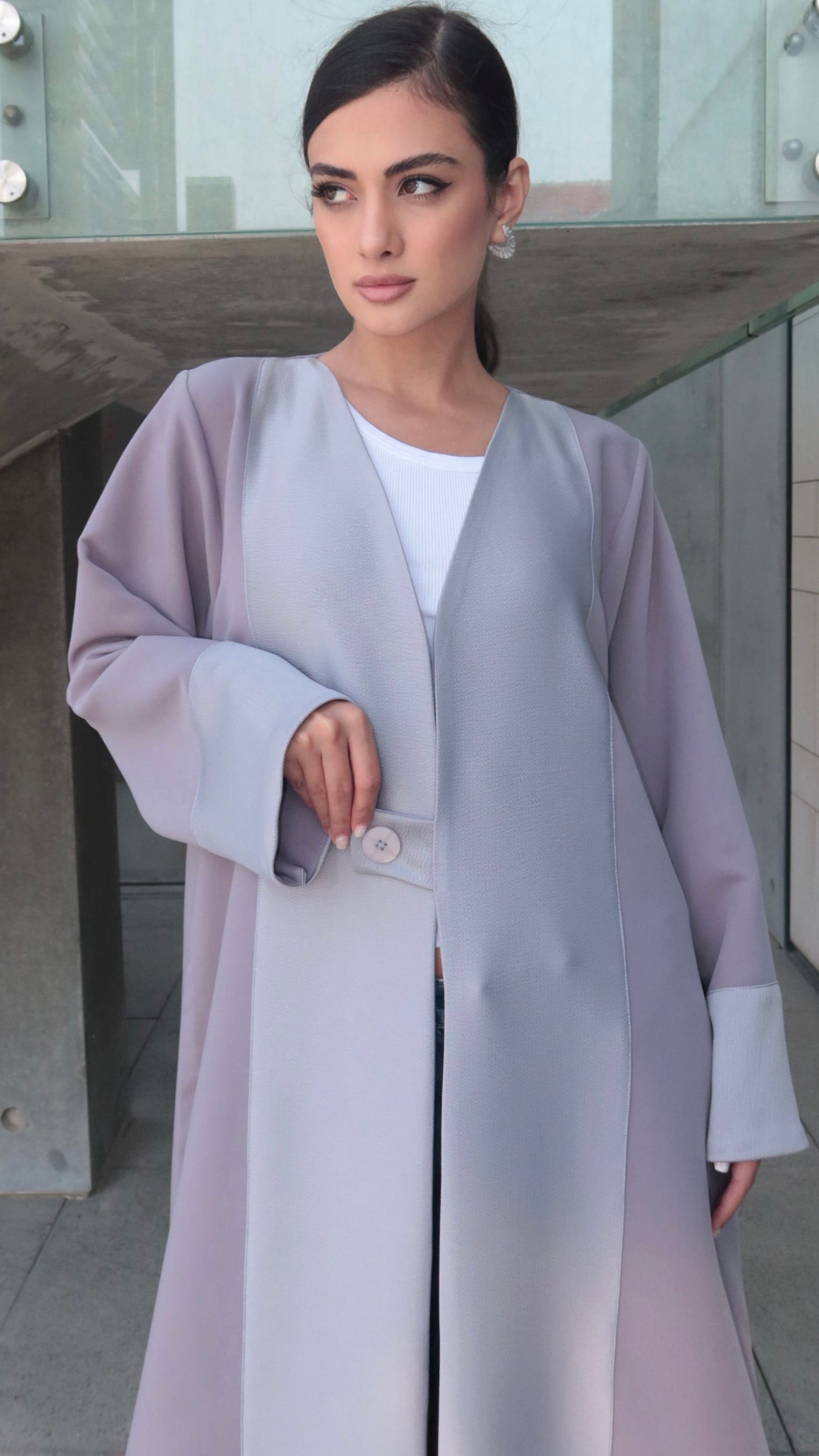 E53- Grey with textured silk abaya