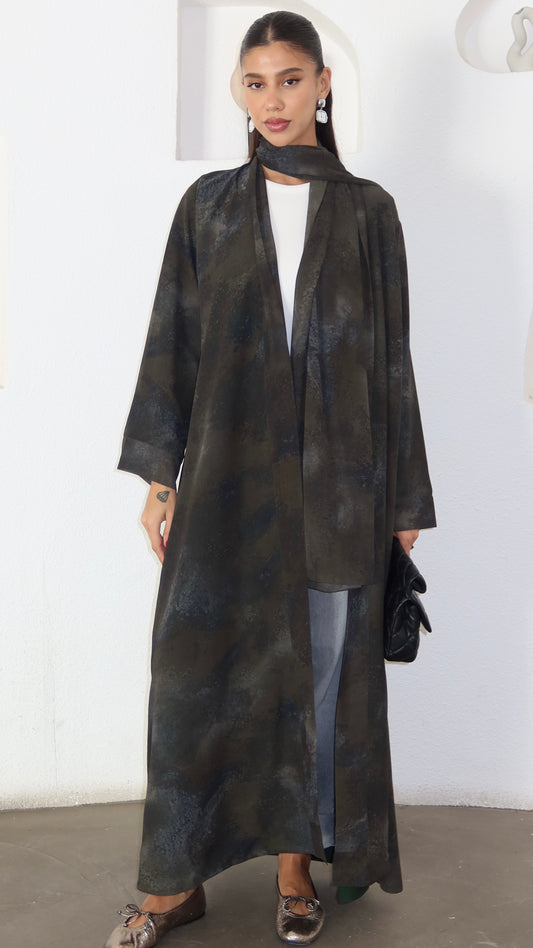E45 Summery shades of Green abaya Mixed Chiffon ( A - line )
