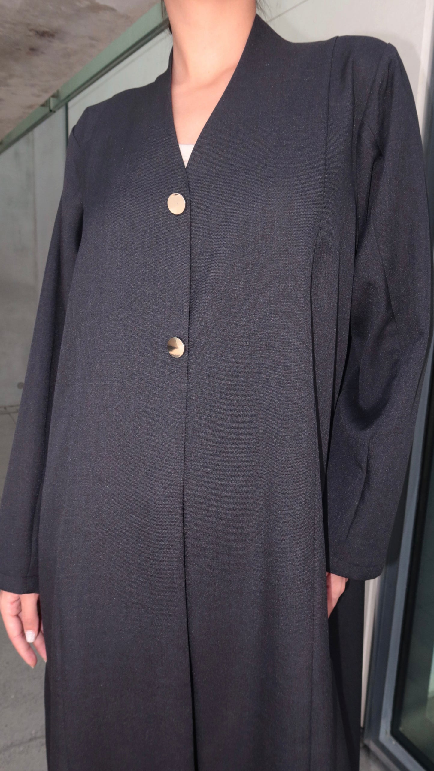 E49- Black linen mix abaya