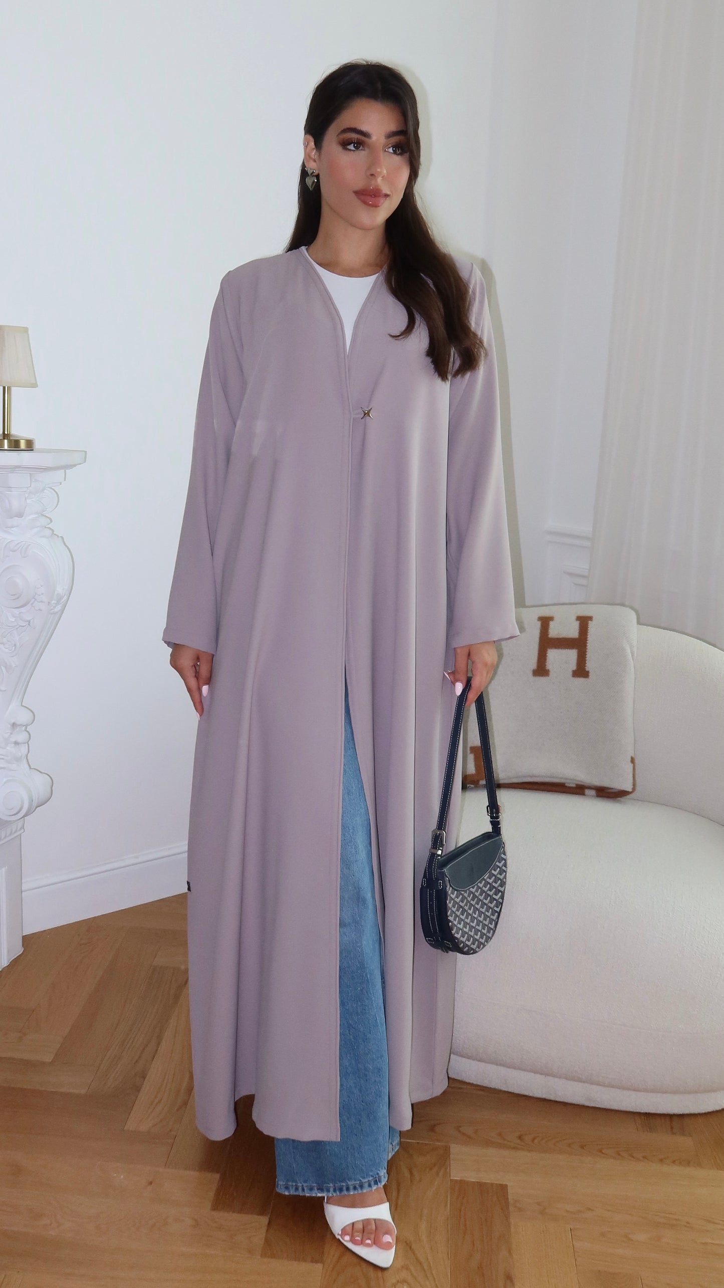E83- Summary classic abaya ( Grey)