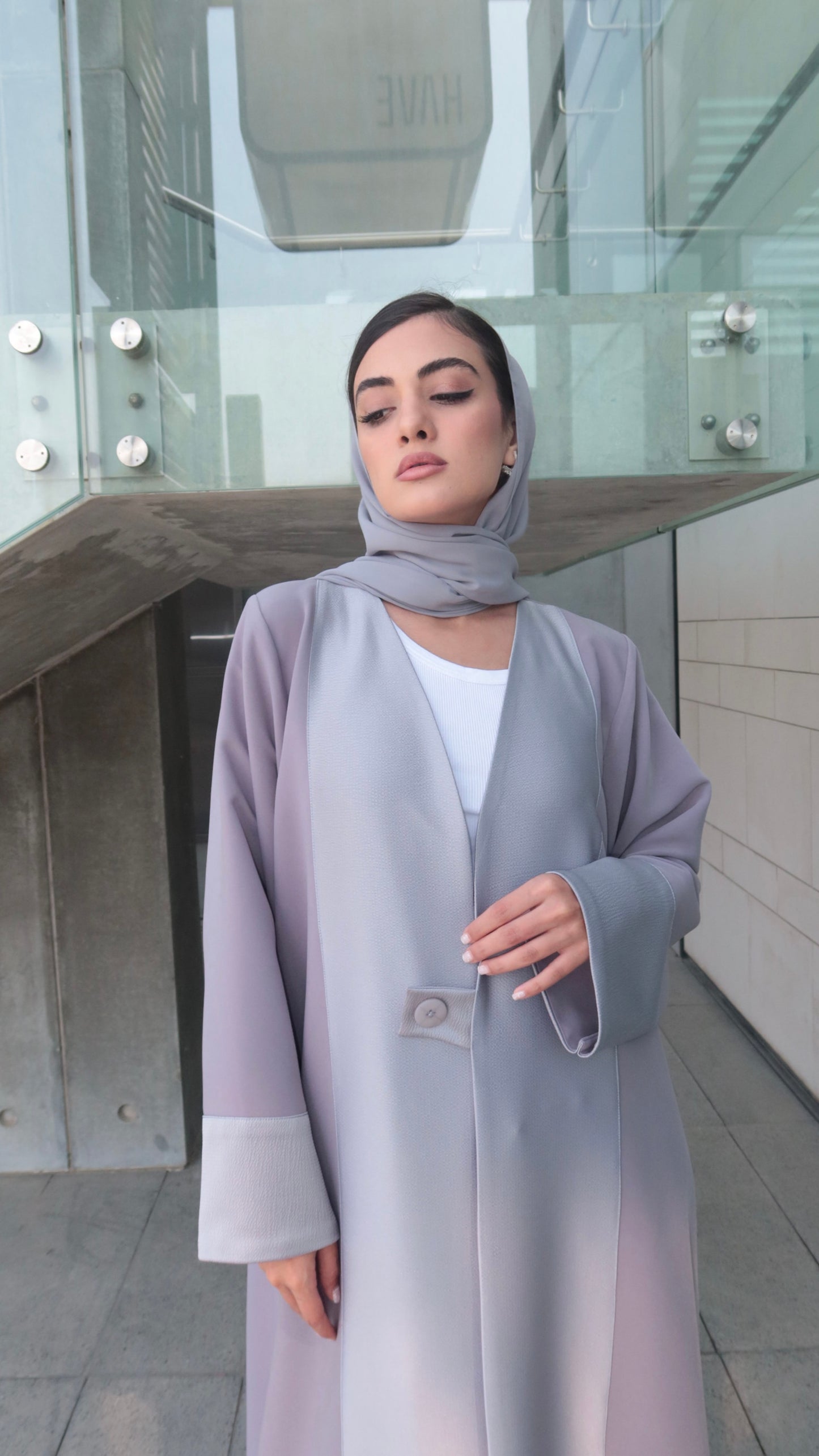 E53- Grey with textured silk abaya