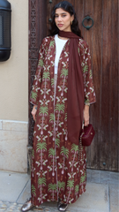 E58- Summery Brown palm tree abaya Crepe ( A - line )