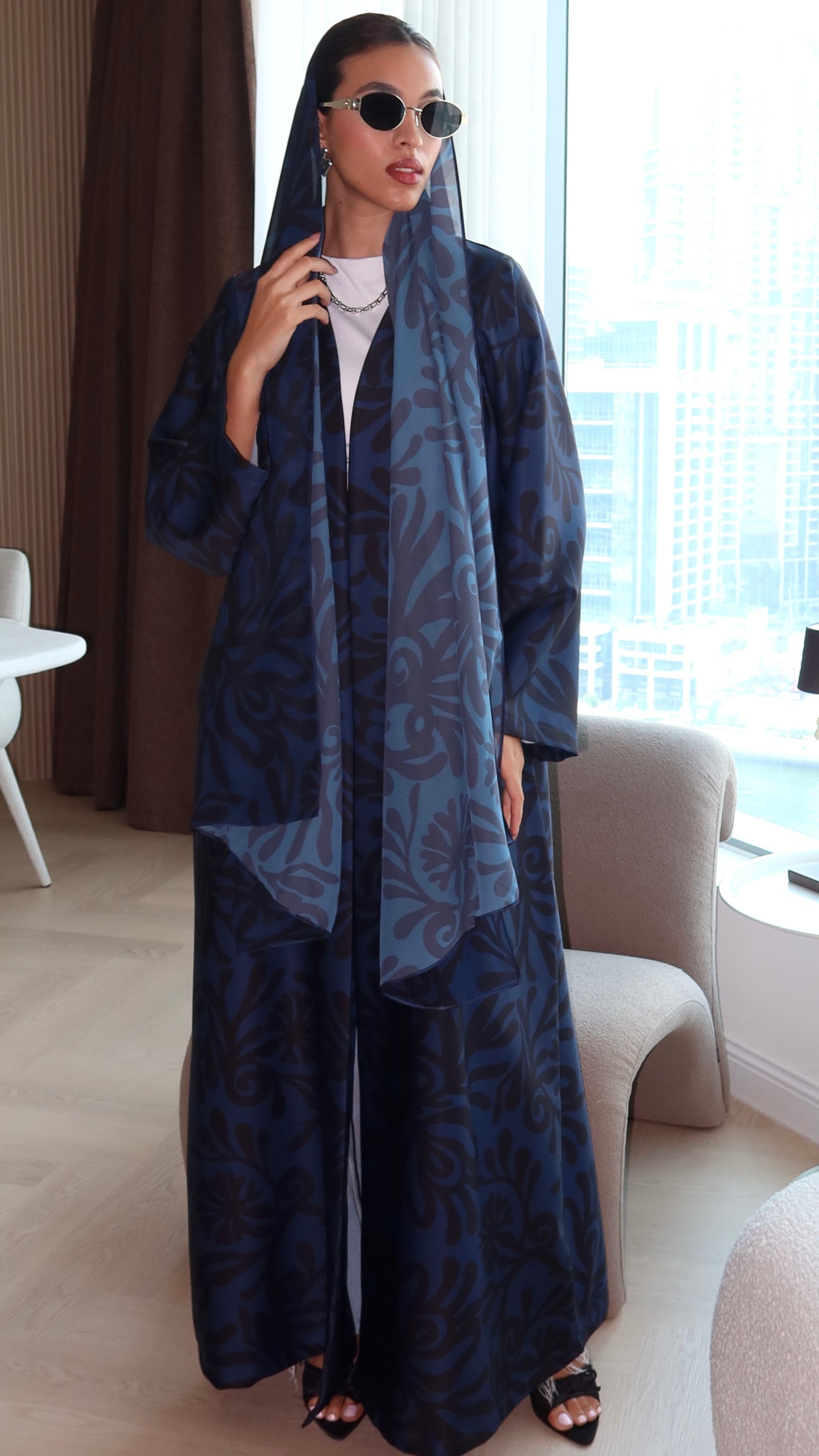 E78-Summary pattern abaya ( blue)
