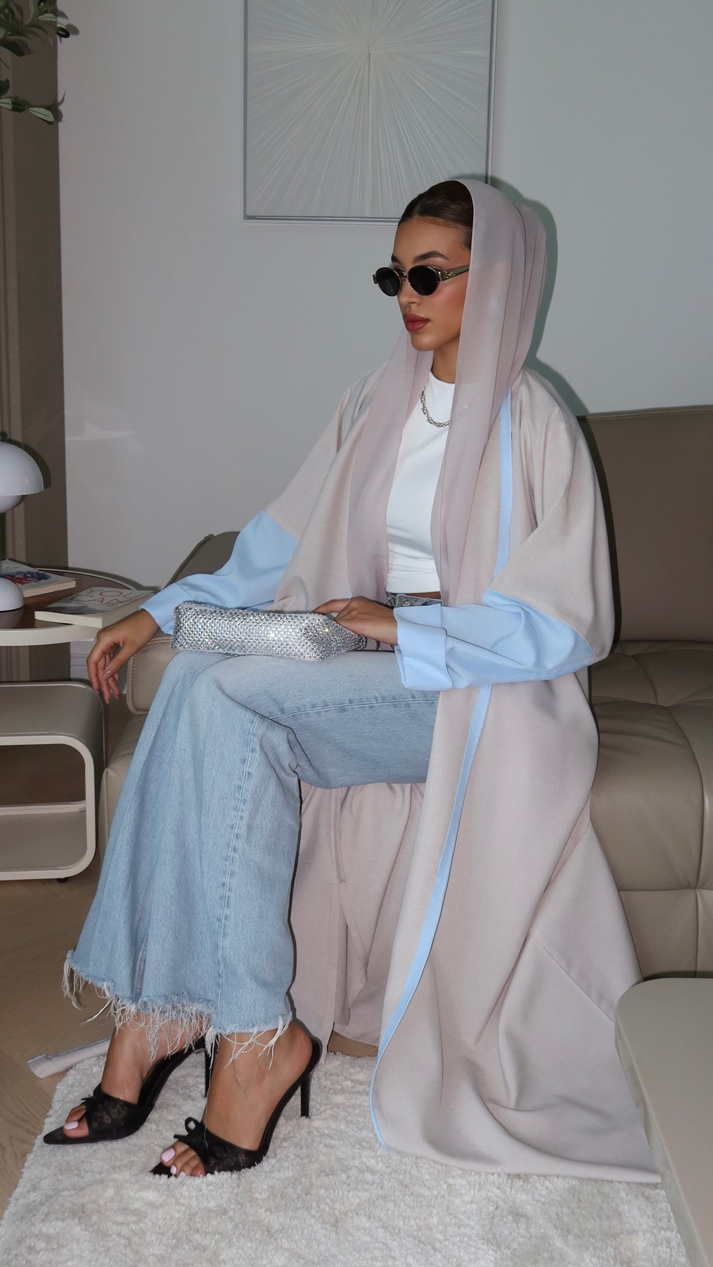 E77-Summary soft linen abaya ( blue)