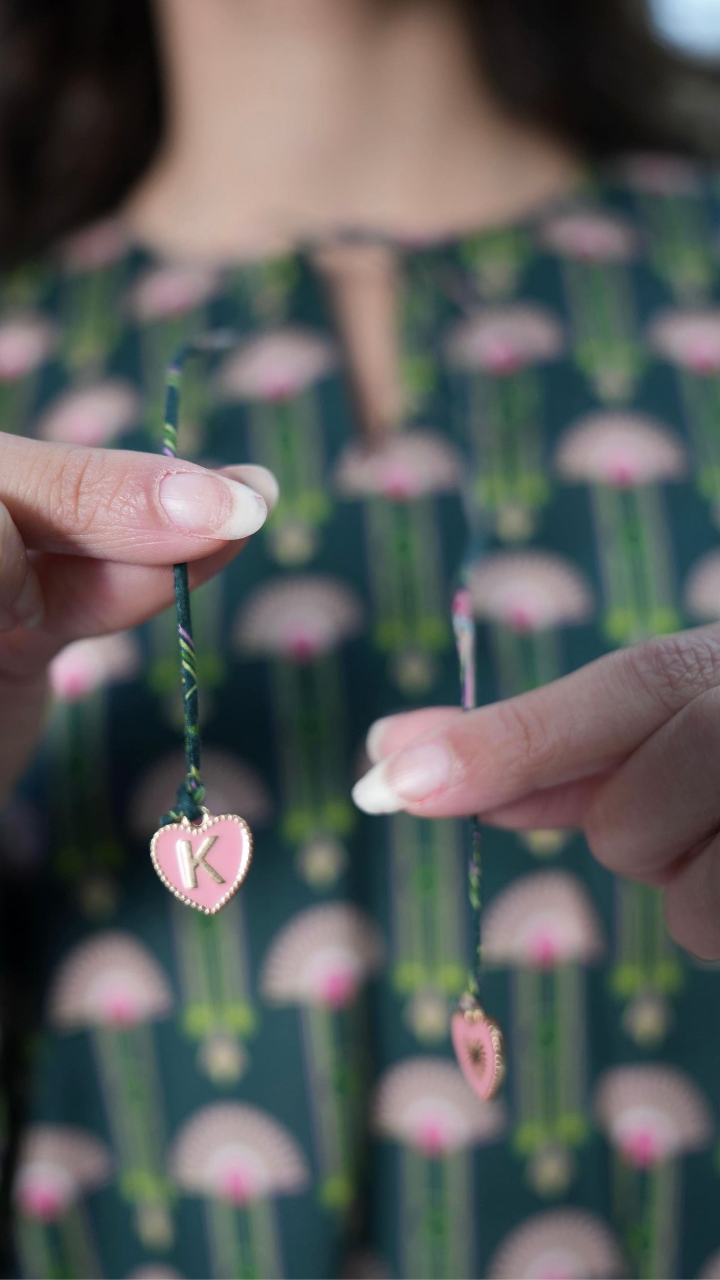 O67 Green kaftan with heart letters charm ( Ready to Ship)