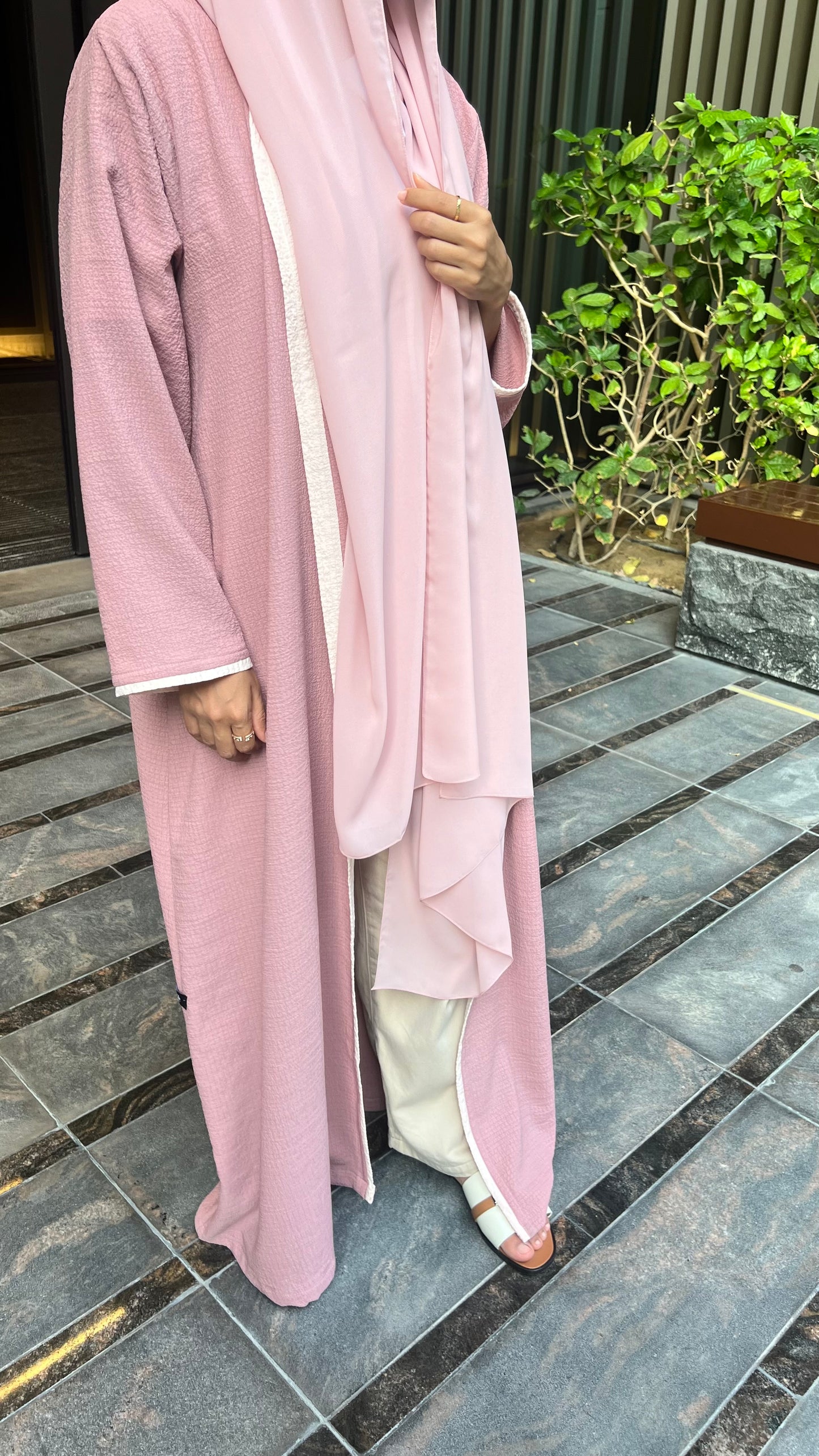 E33 - Summery Dark Pink casual abaya Texture fabric ( A-line )