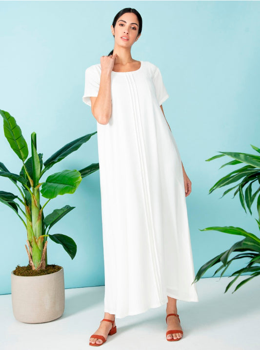 O14 Summery Off White  Crepe ( A-line )