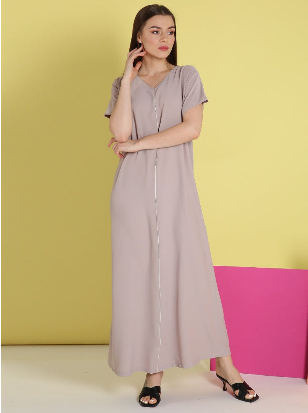 O17 Summery V-Beige Crepe ( A-line )