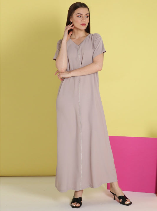 O17 Summery V-Beige   Crepe ( A-line )