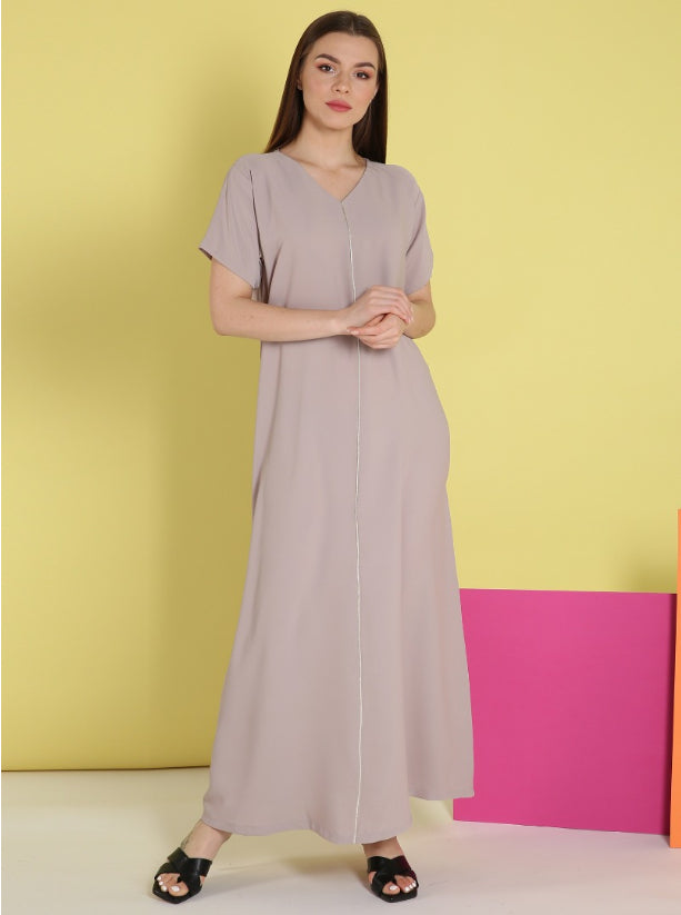 O17 Summery V-Beige Crepe ( A-line )