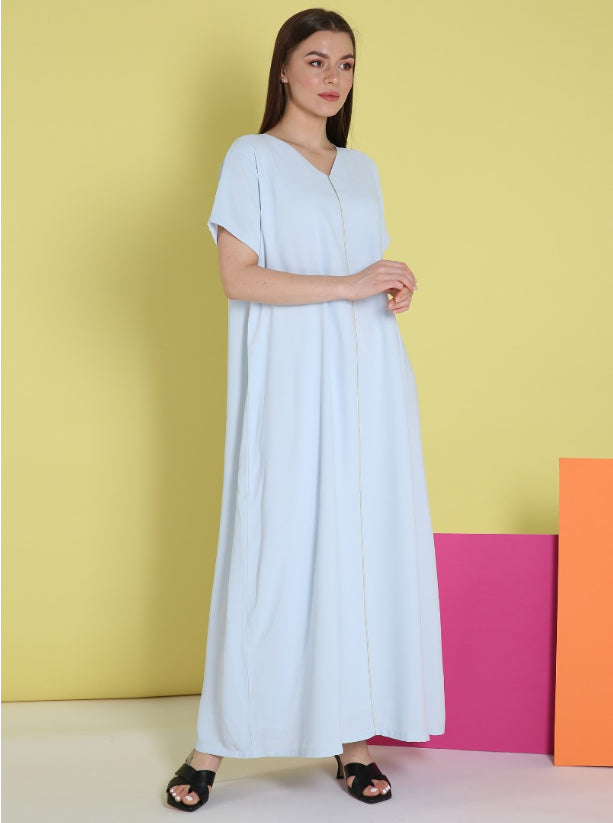 O17-Summery VBaby Blue Crepe ( A-line )