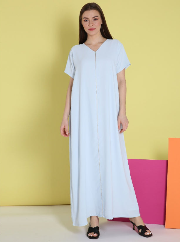 O17-Summery VBaby Blue Crepe ( A-line )
