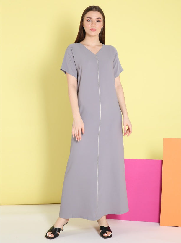 O17- Summery V-Grey Crepe ( A-line )