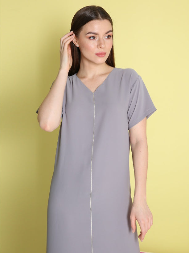 O17- Summery V-Grey Crepe ( A-line )