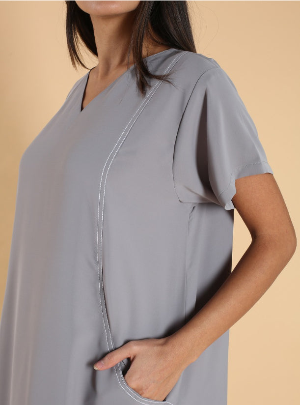 O18 Summery Grey Dress Crepe ( A-line )