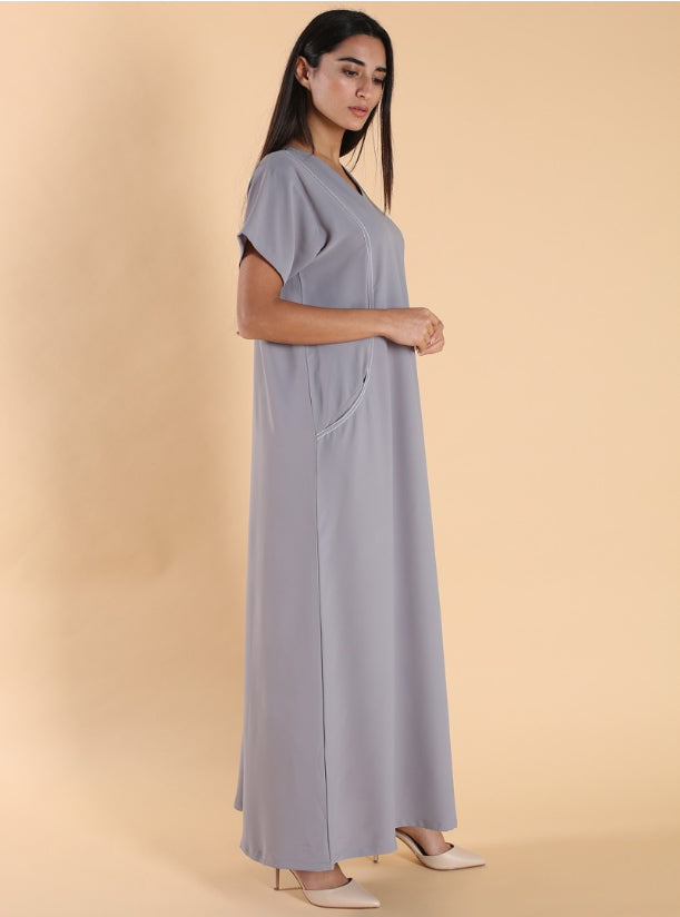 O18 Summery Grey Dress Crepe ( A-line )