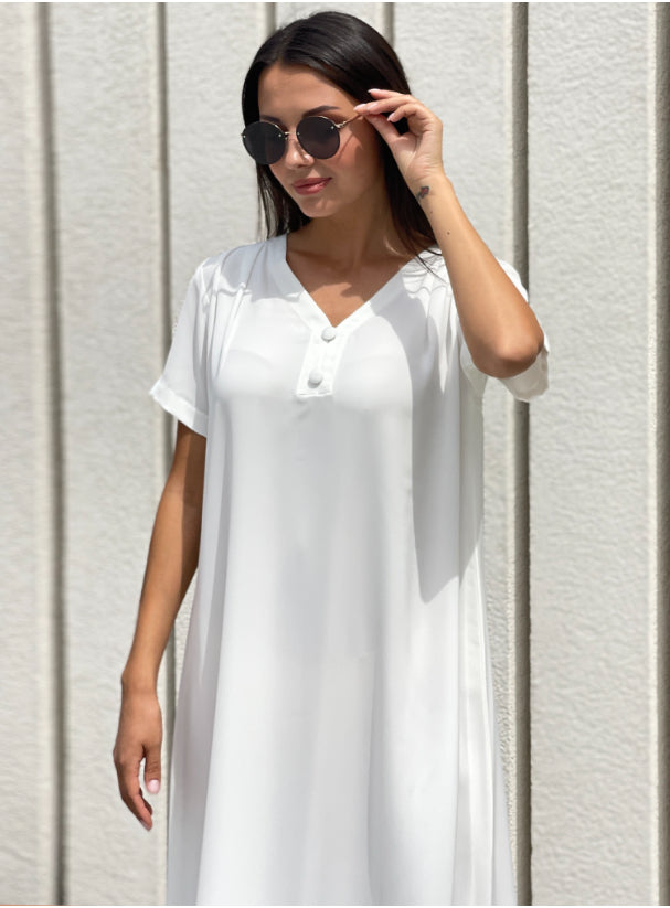 O40 Summery Dress white Crepe ( A-line )