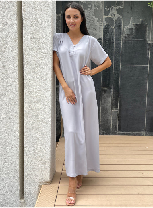 o40Summery grey Dress Crepe ( A-line )