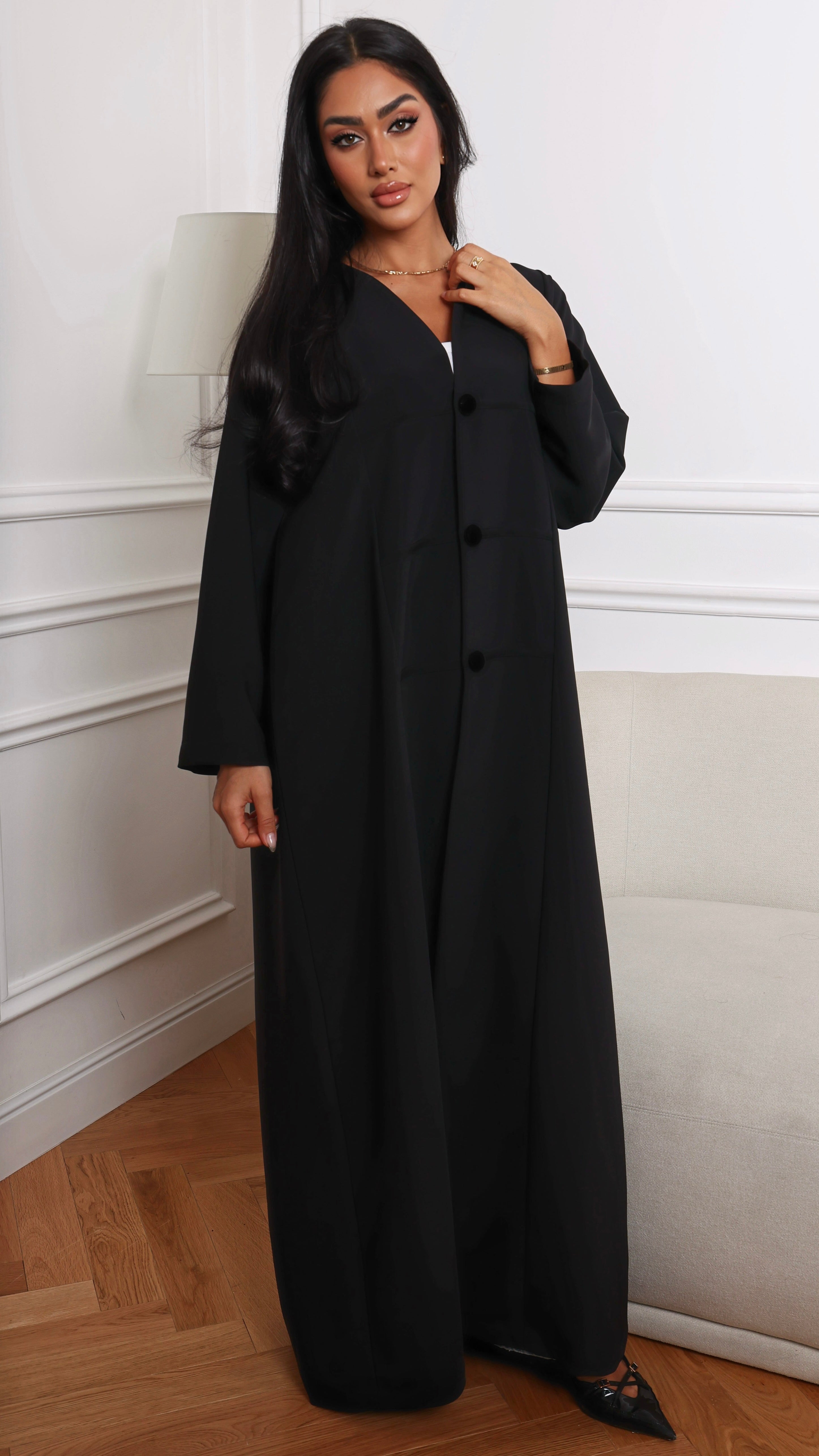 E147 - black velvet button abaya (Shaila not included)