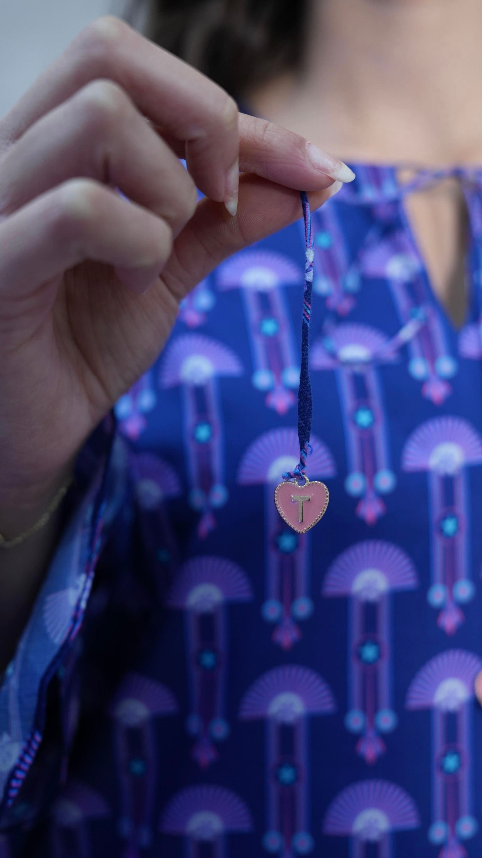 O68 Purple kaftan with heart letters charm ( Ready to Ship)
