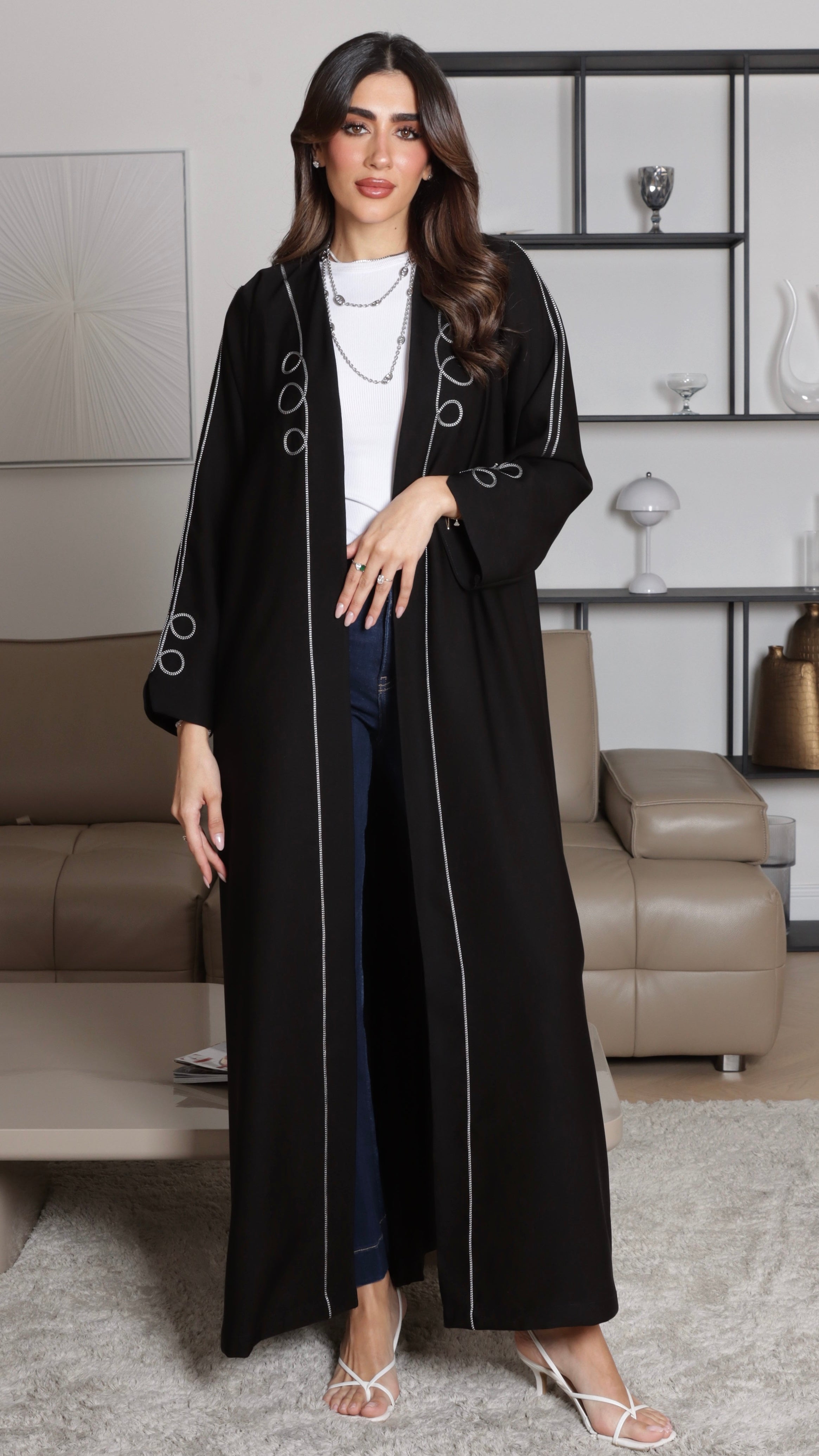 E105- Black casual abaya with piping design ( without shaila)