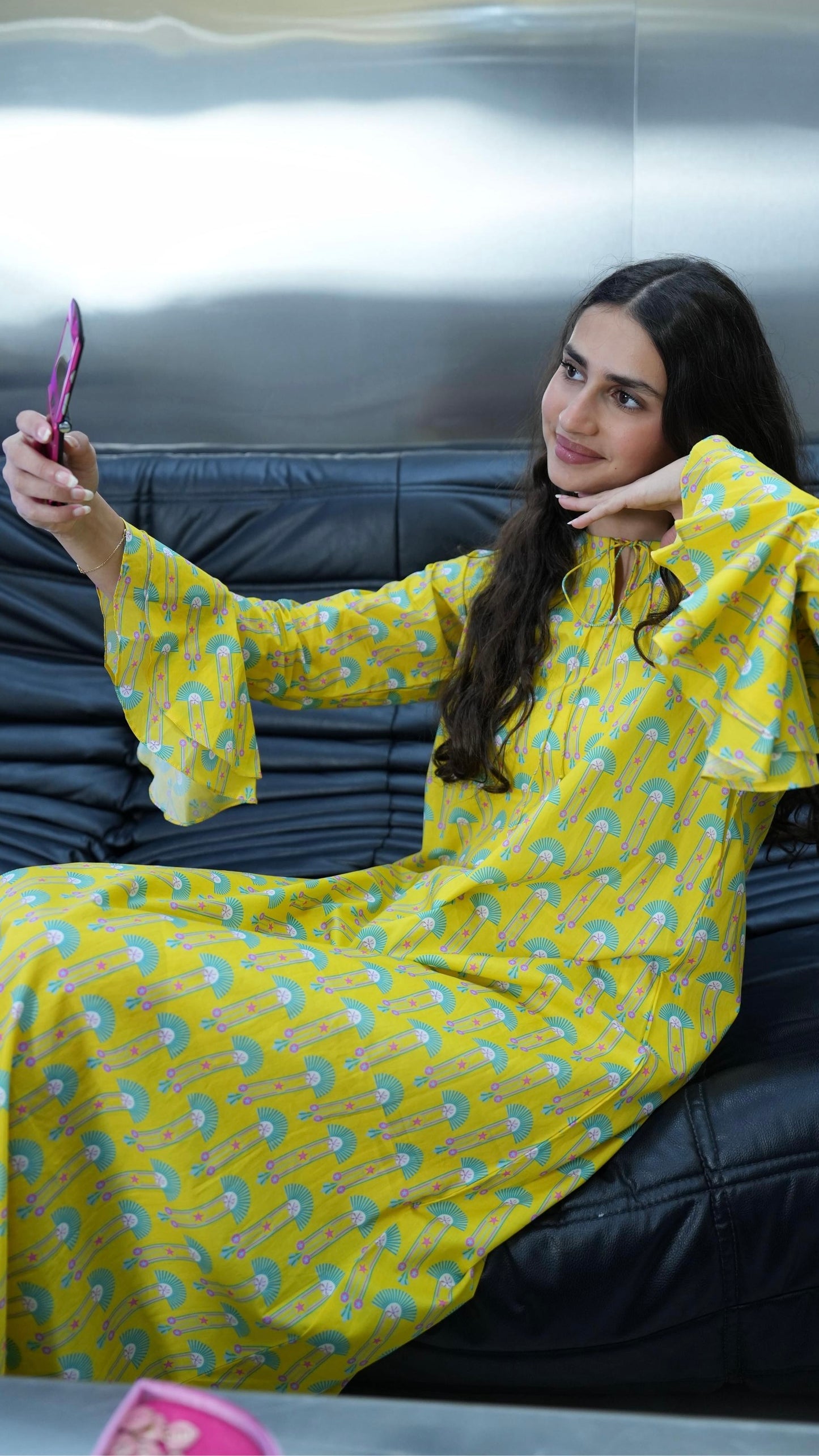 O66 Yellow kaftan with heart letters charm ( Ready to Ship)