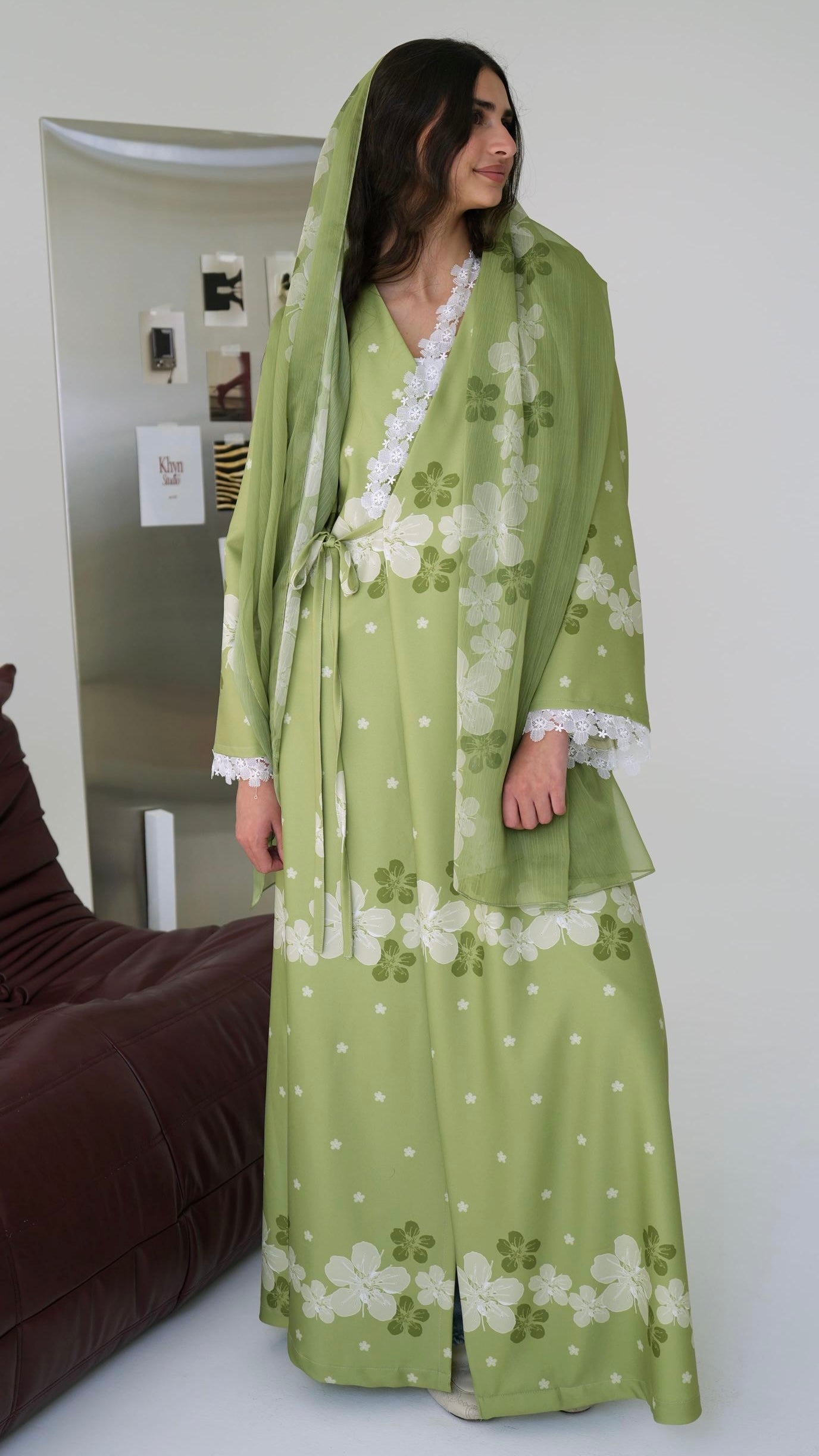 E100 Green Floral with white lace ( Ready to Ship)