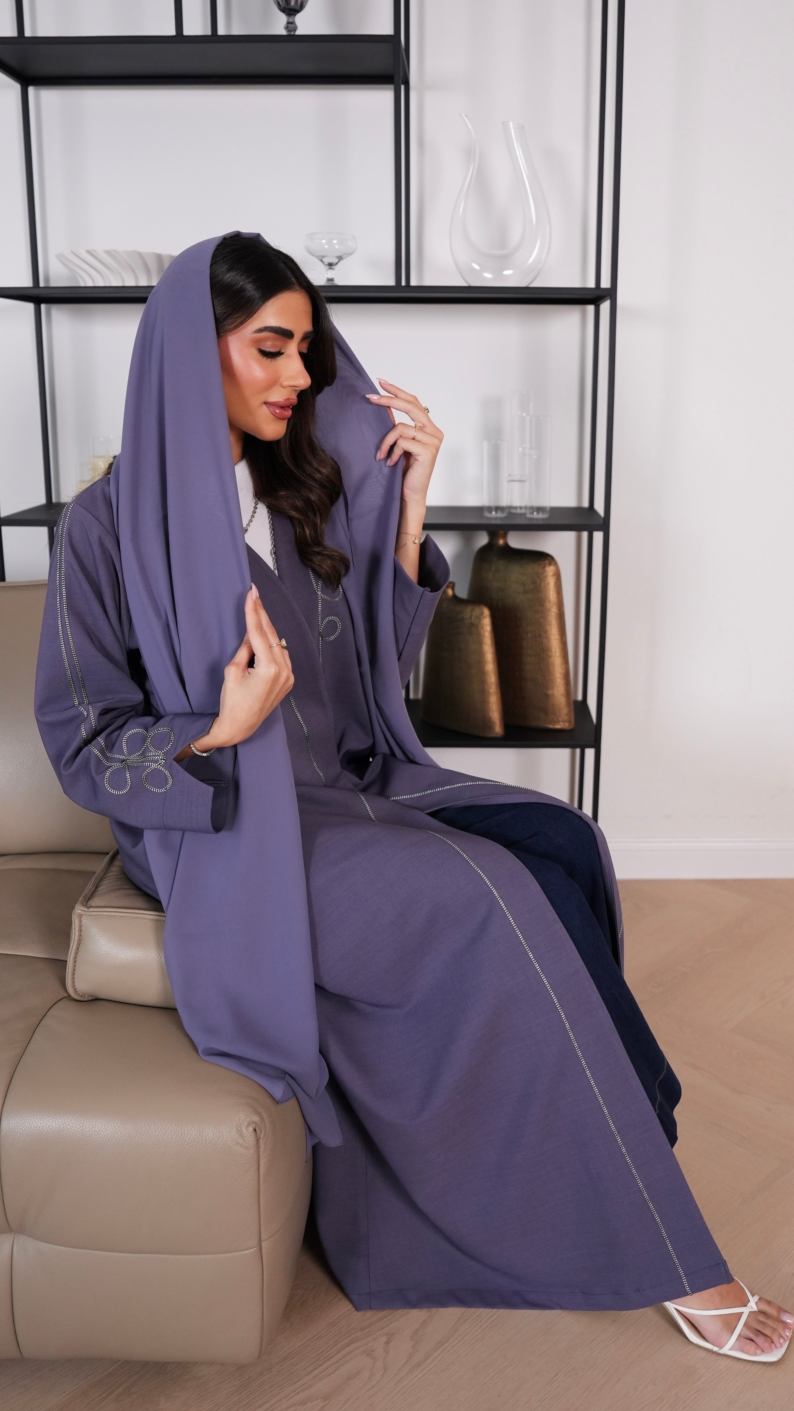E104- Purple casual abaya with piping design