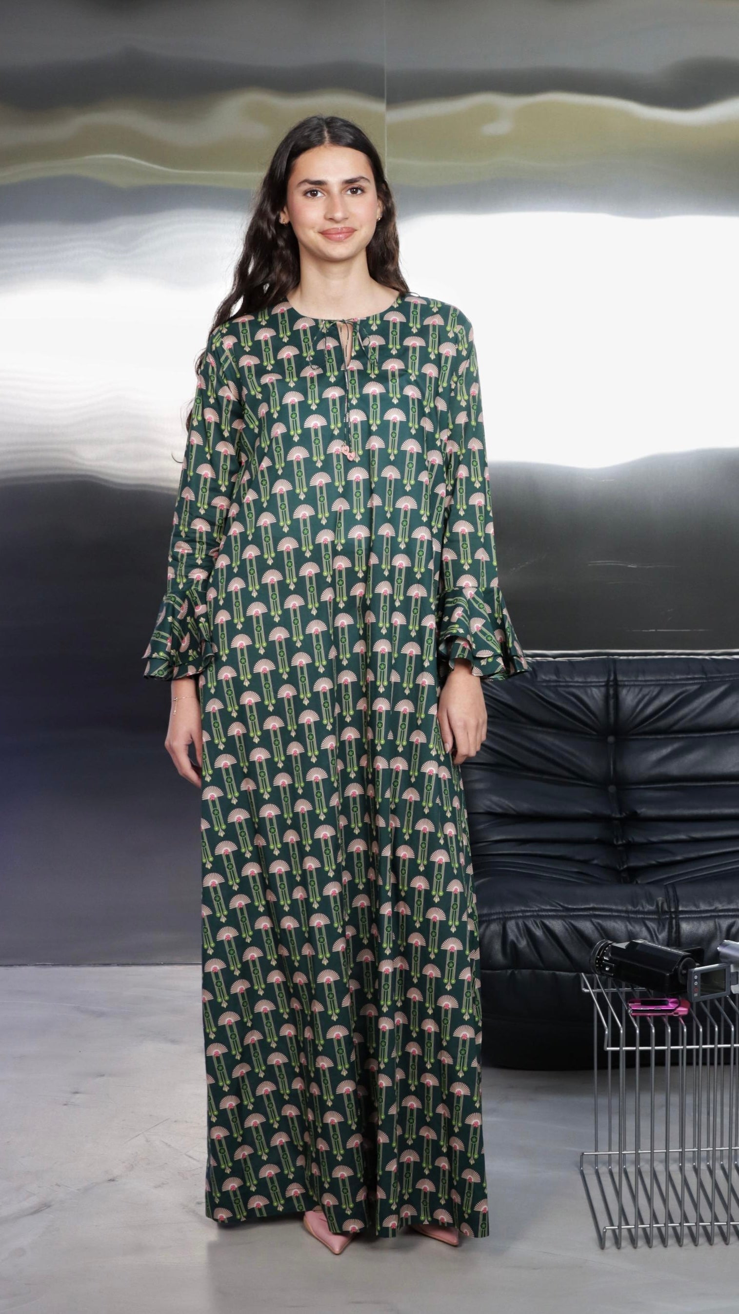 O67 Green kaftan with heart letters charm ( Ready to Ship)