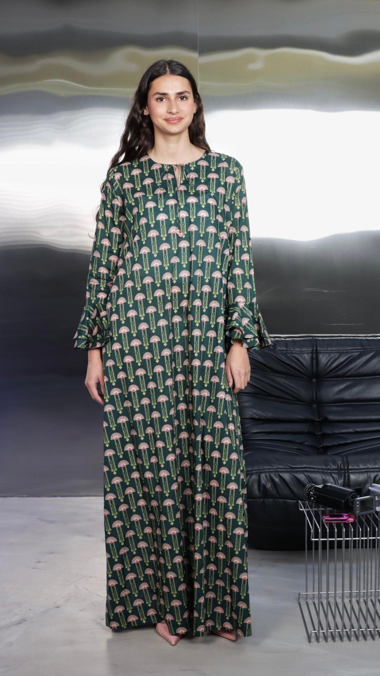 O67 Green kaftan with heart letters charm ( Ready to Ship)