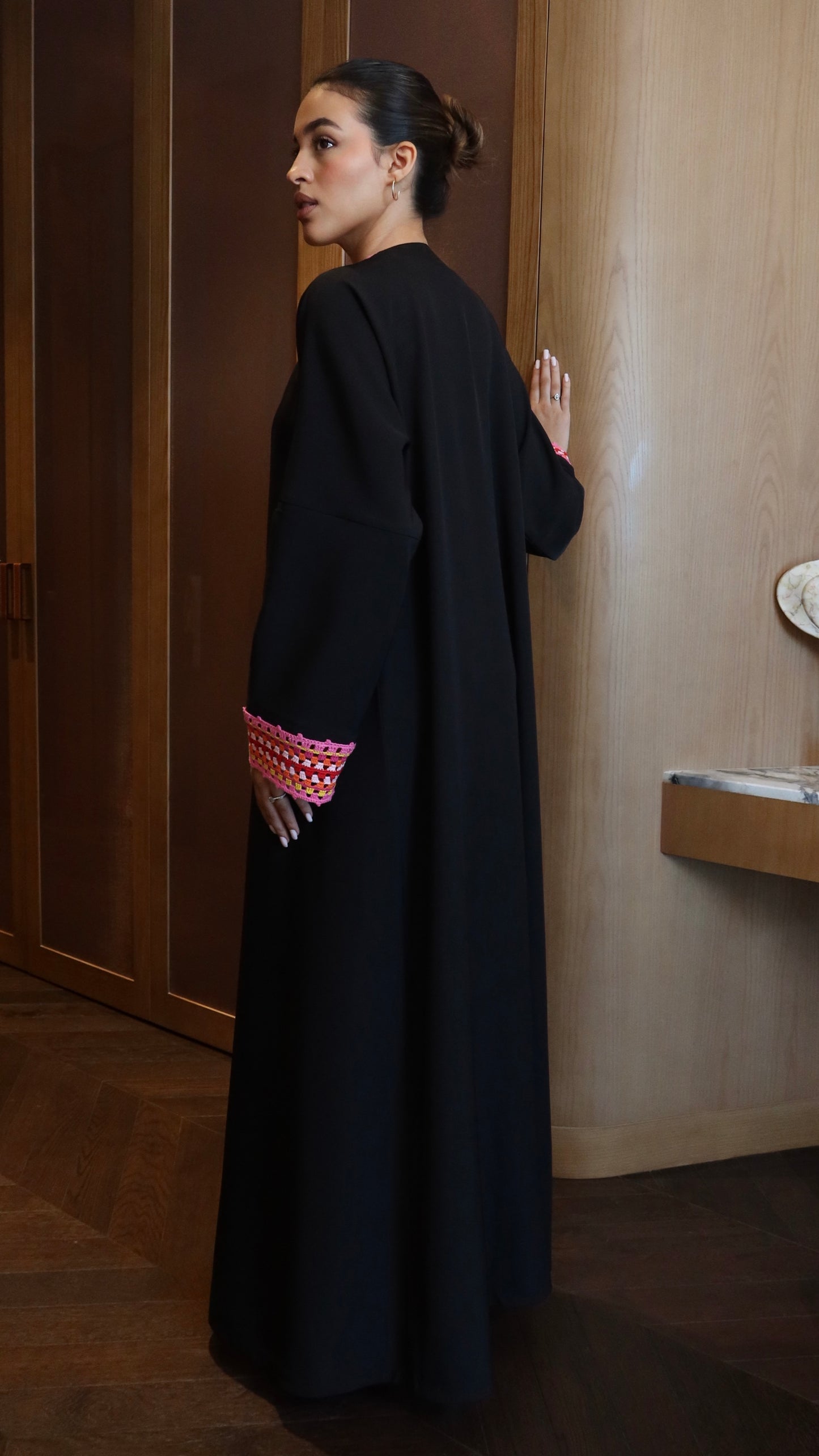 E124- Summer Crochet black abaya