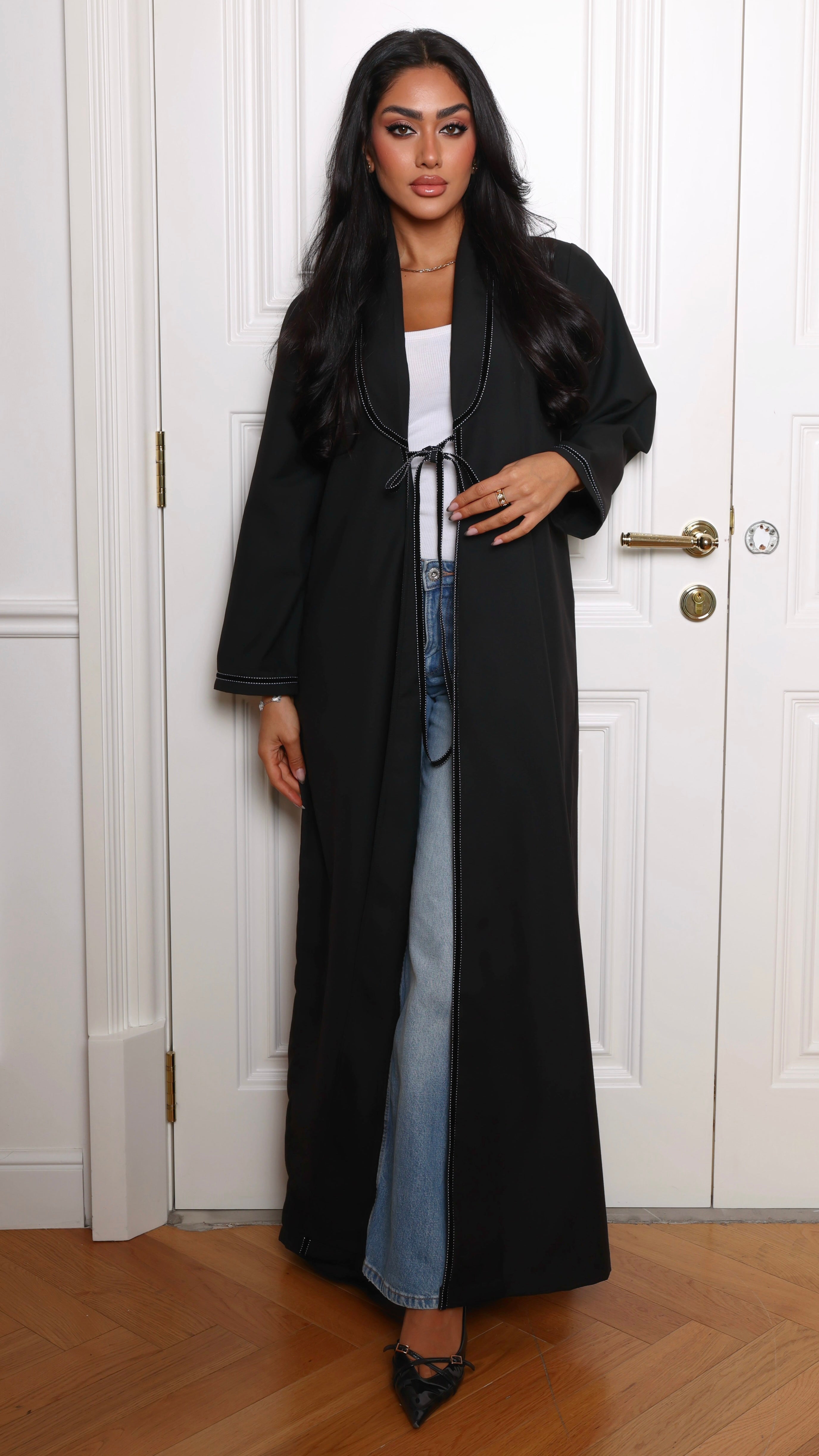 E145 - Black velvet ribbon abaya (Shaila not included)