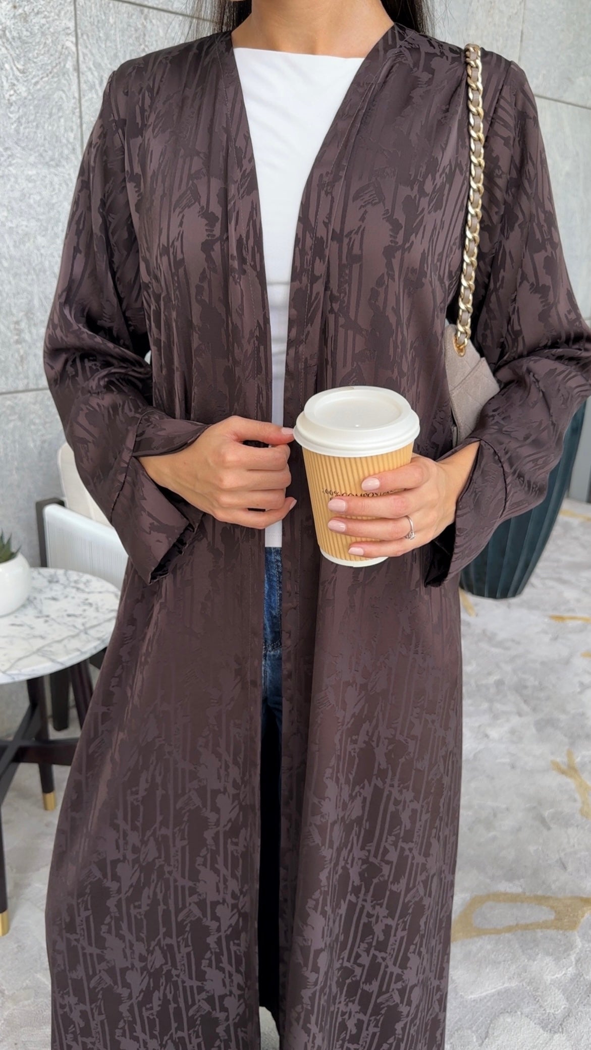 E141- Brown Jacquard abaya