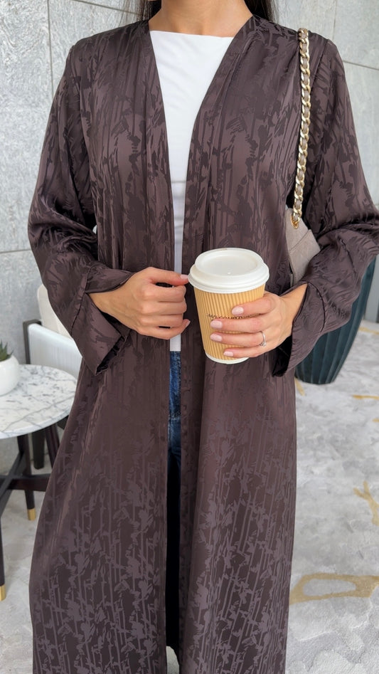 E141- Brown Jacquard abaya