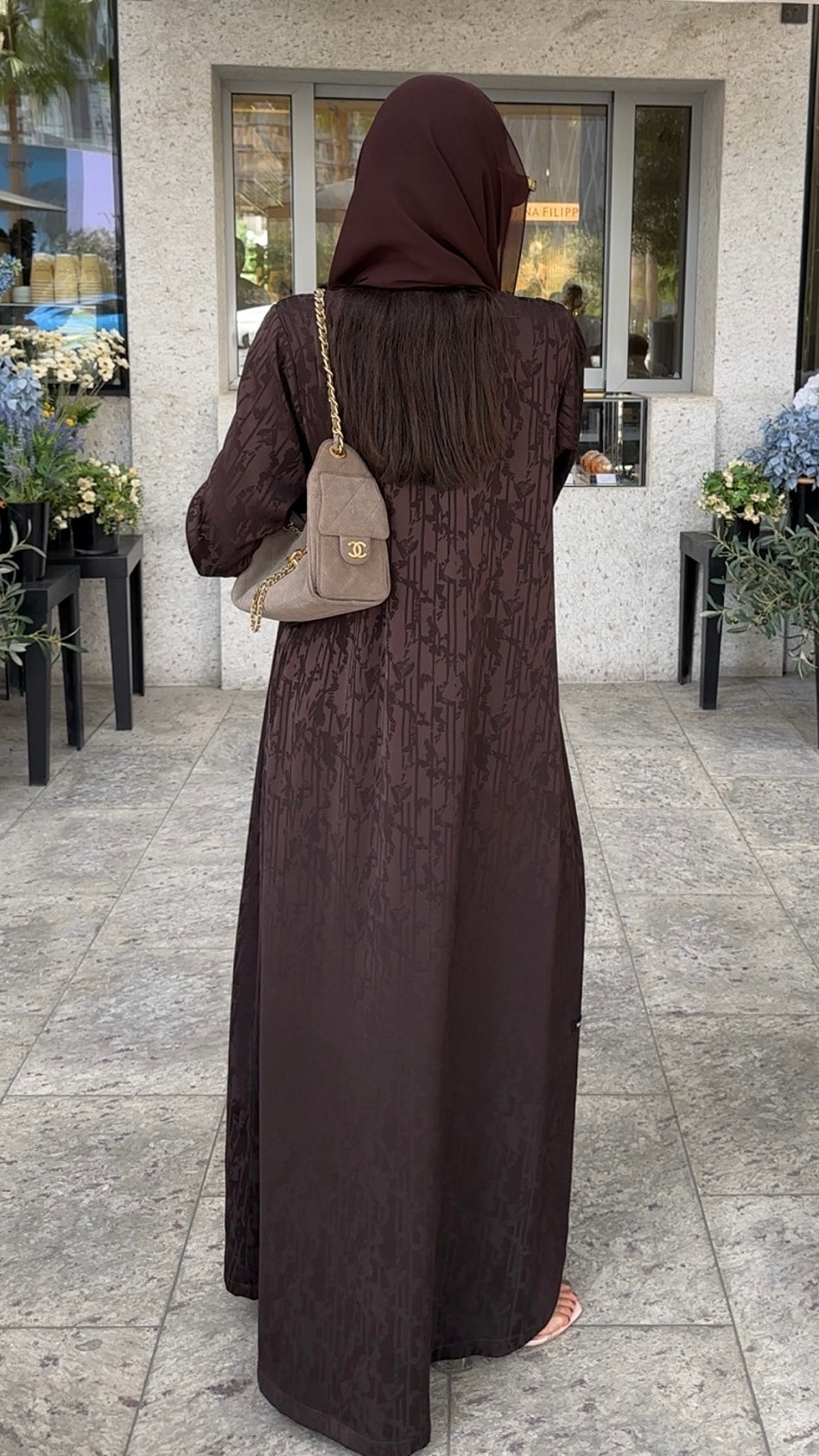 E141- Brown Jacquard abaya