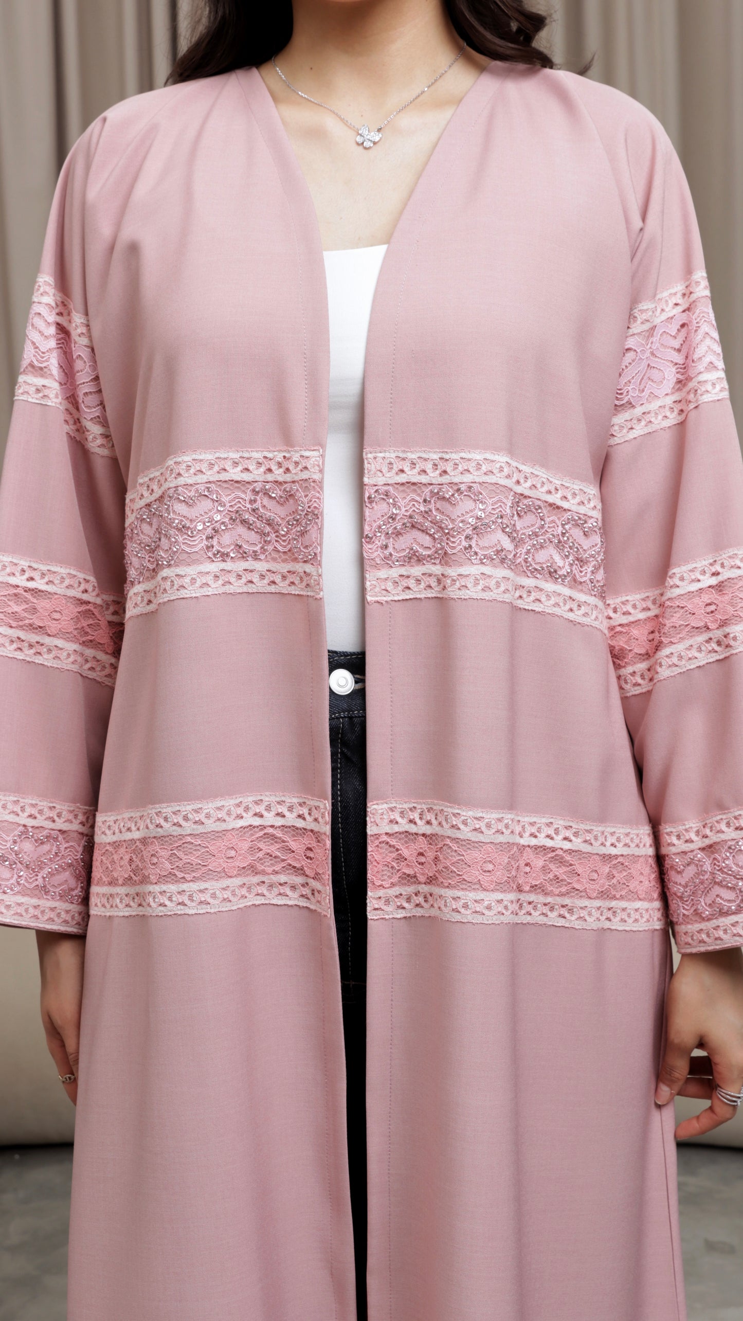 E113- Sparkling Heart Lace Abaya