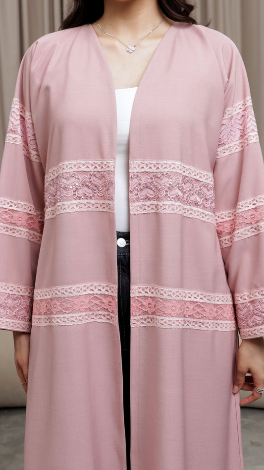 E113- Sparkling Heart Lace Abaya