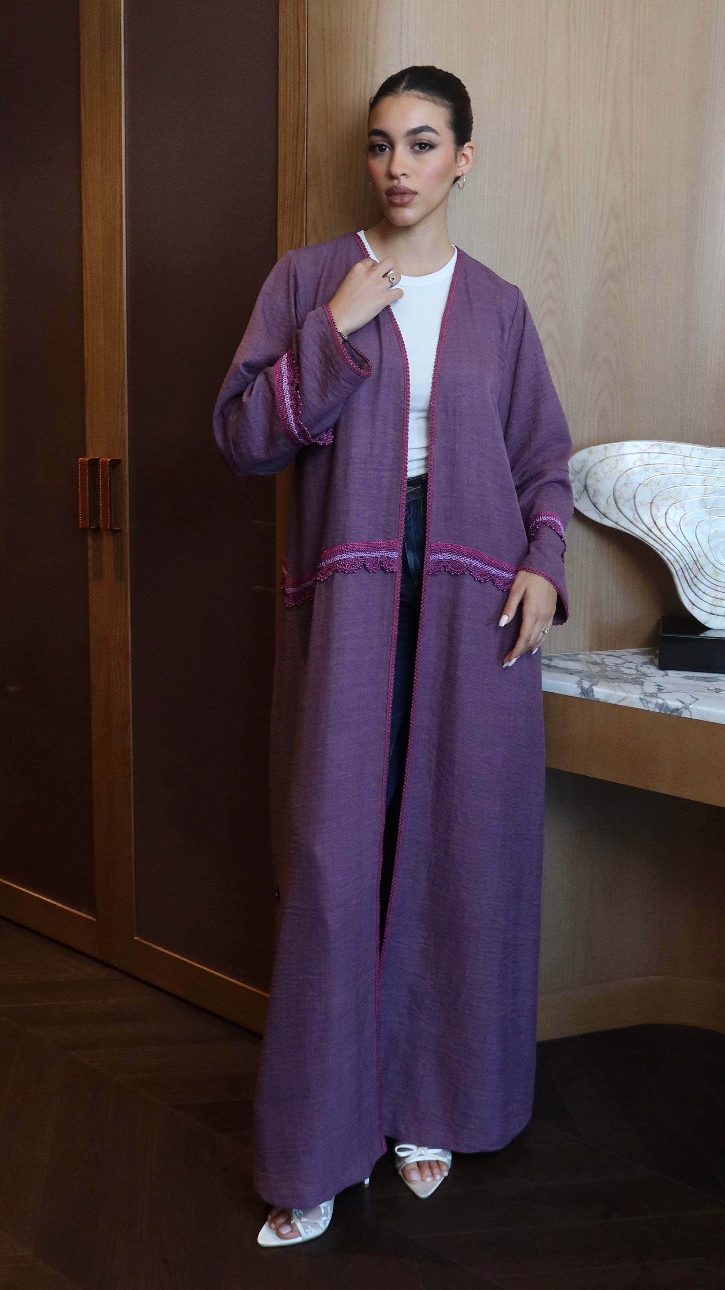 E123- Summer Crochet Purple Abaya