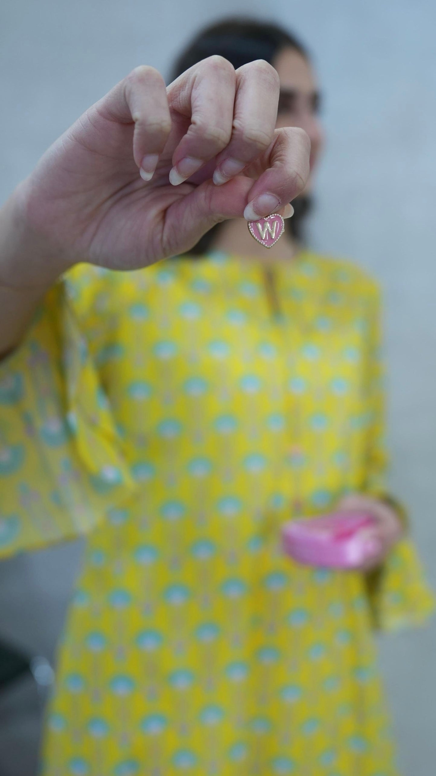 O66 Yellow kaftan with heart letters charm ( Ready to Ship)