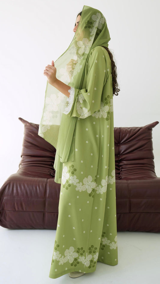 E100 Green Floral with white lace ( Ready to Ship)