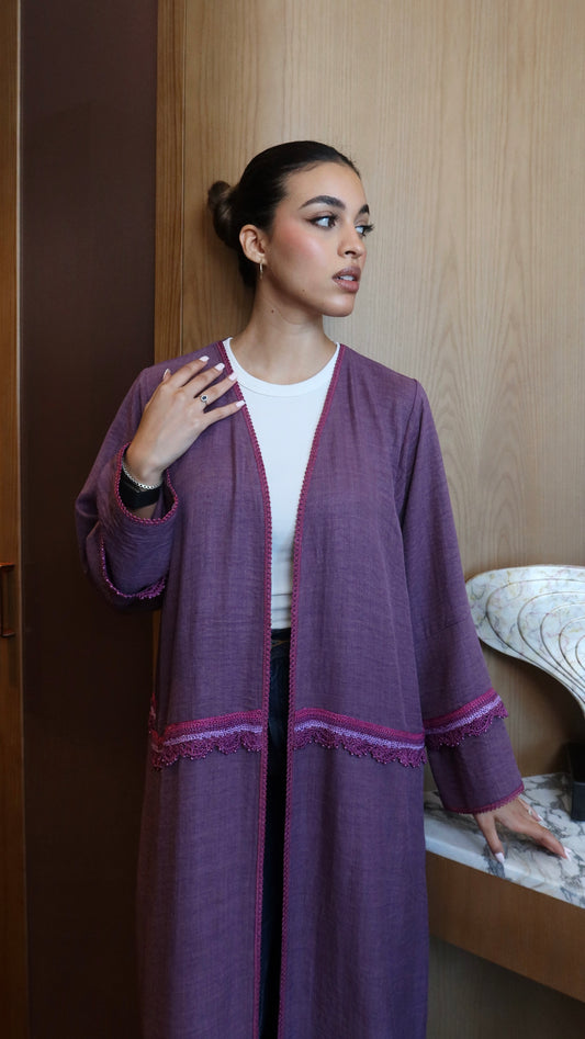 E123- Summer Crochet Purple Abaya