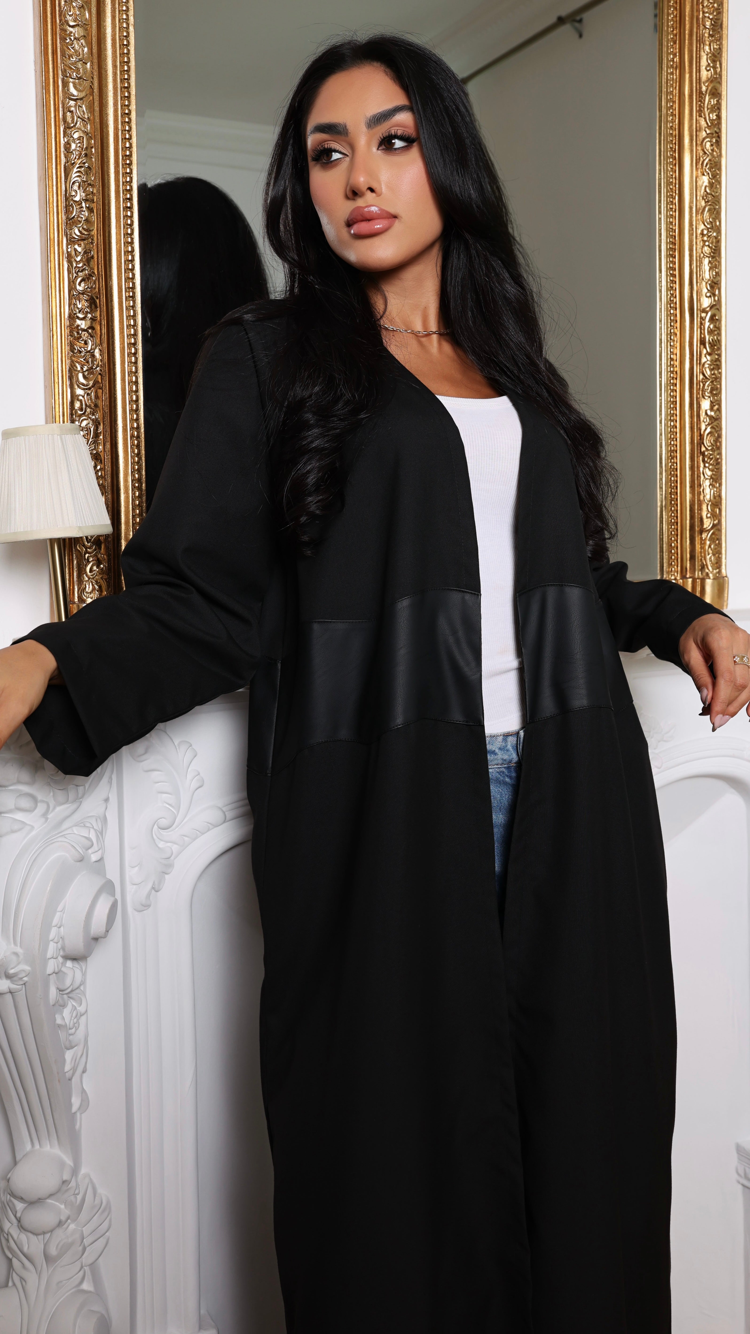 E143 - Black leather waves abaya (Shaila not included)