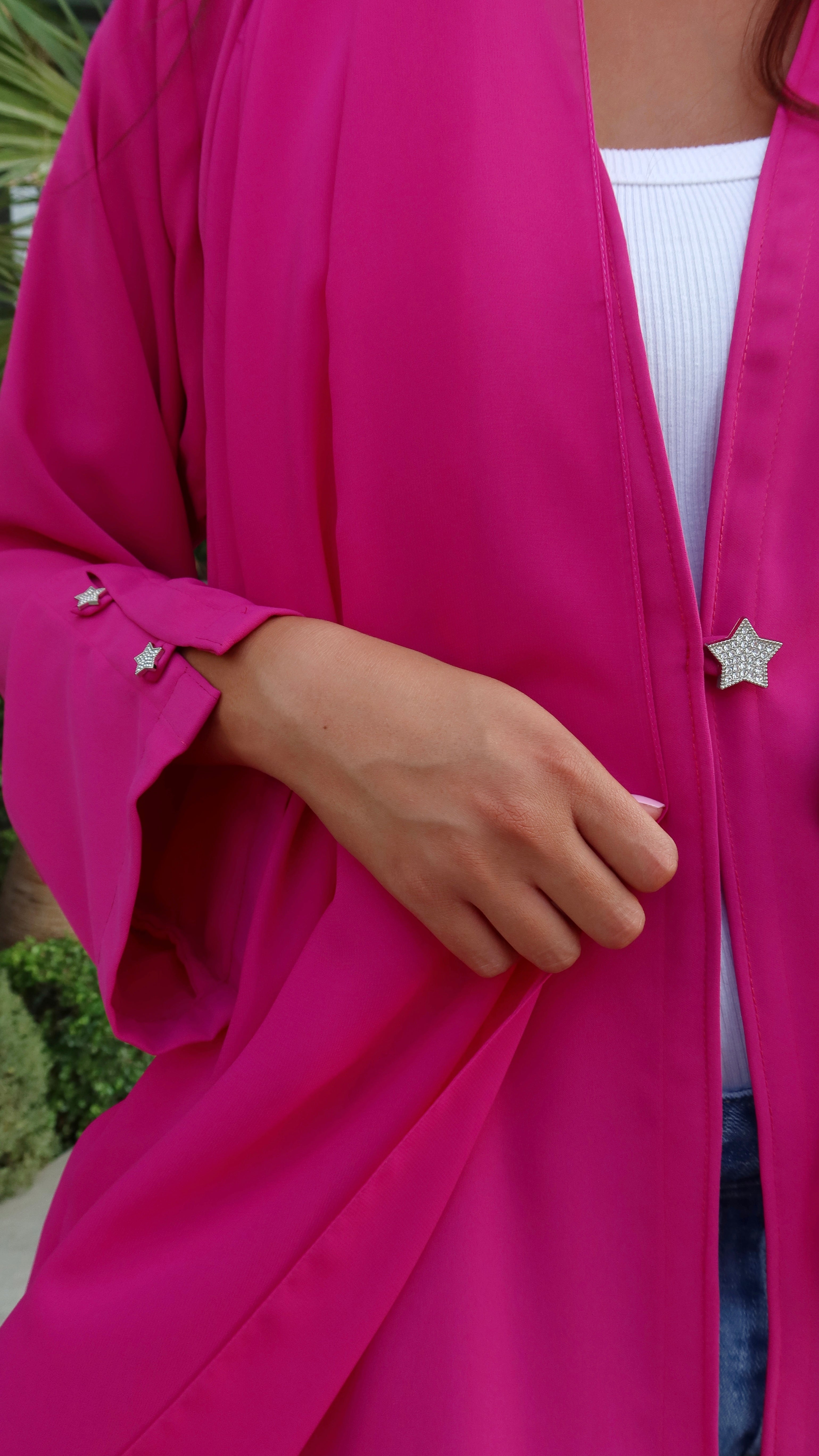 E136- casual summer abaya, Hot pink  with stars
