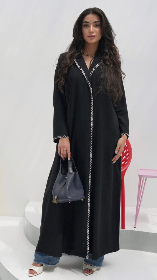 E88- Black abaya with piping