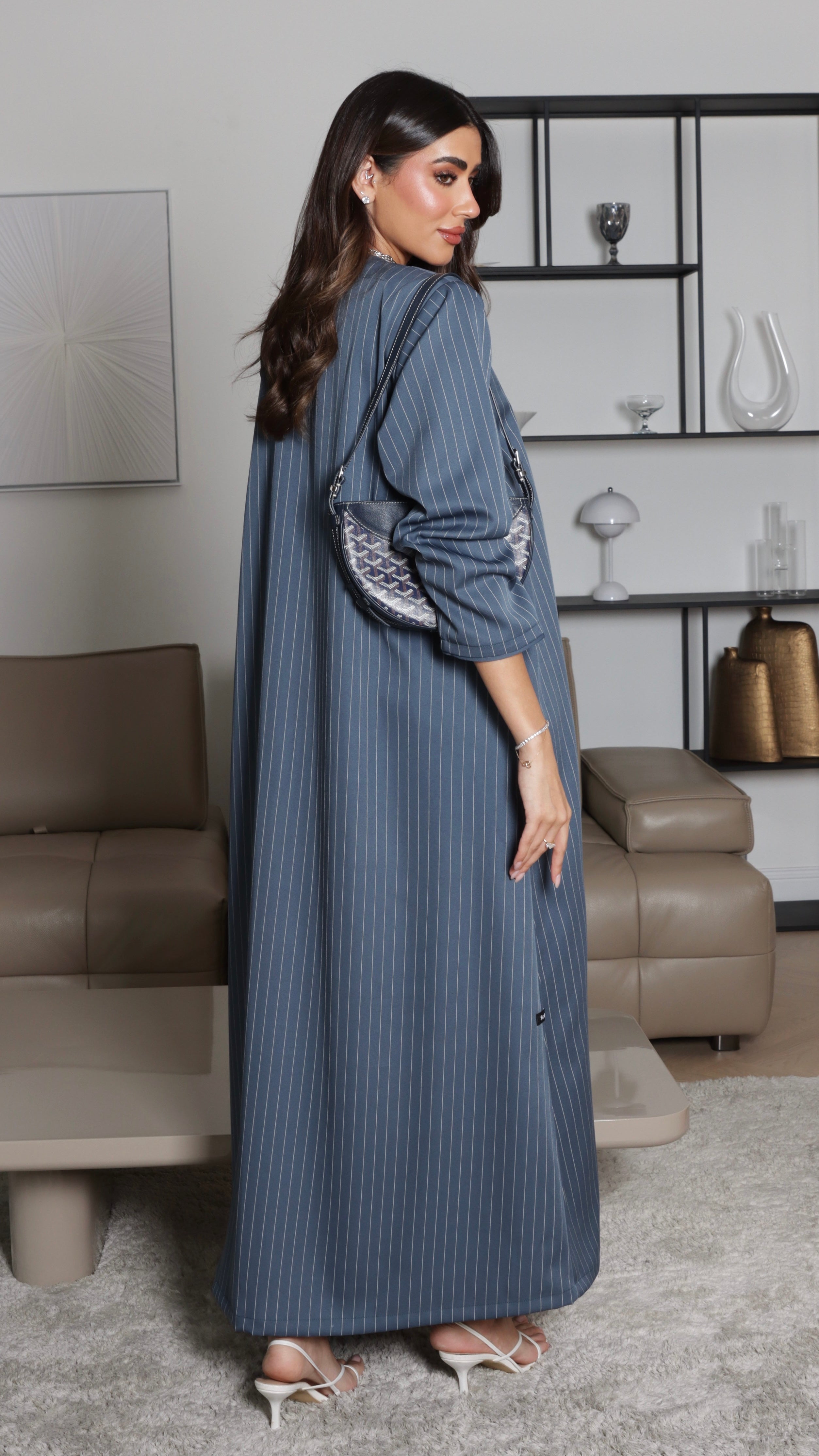 E109- Blue Stripes fabric with buttons