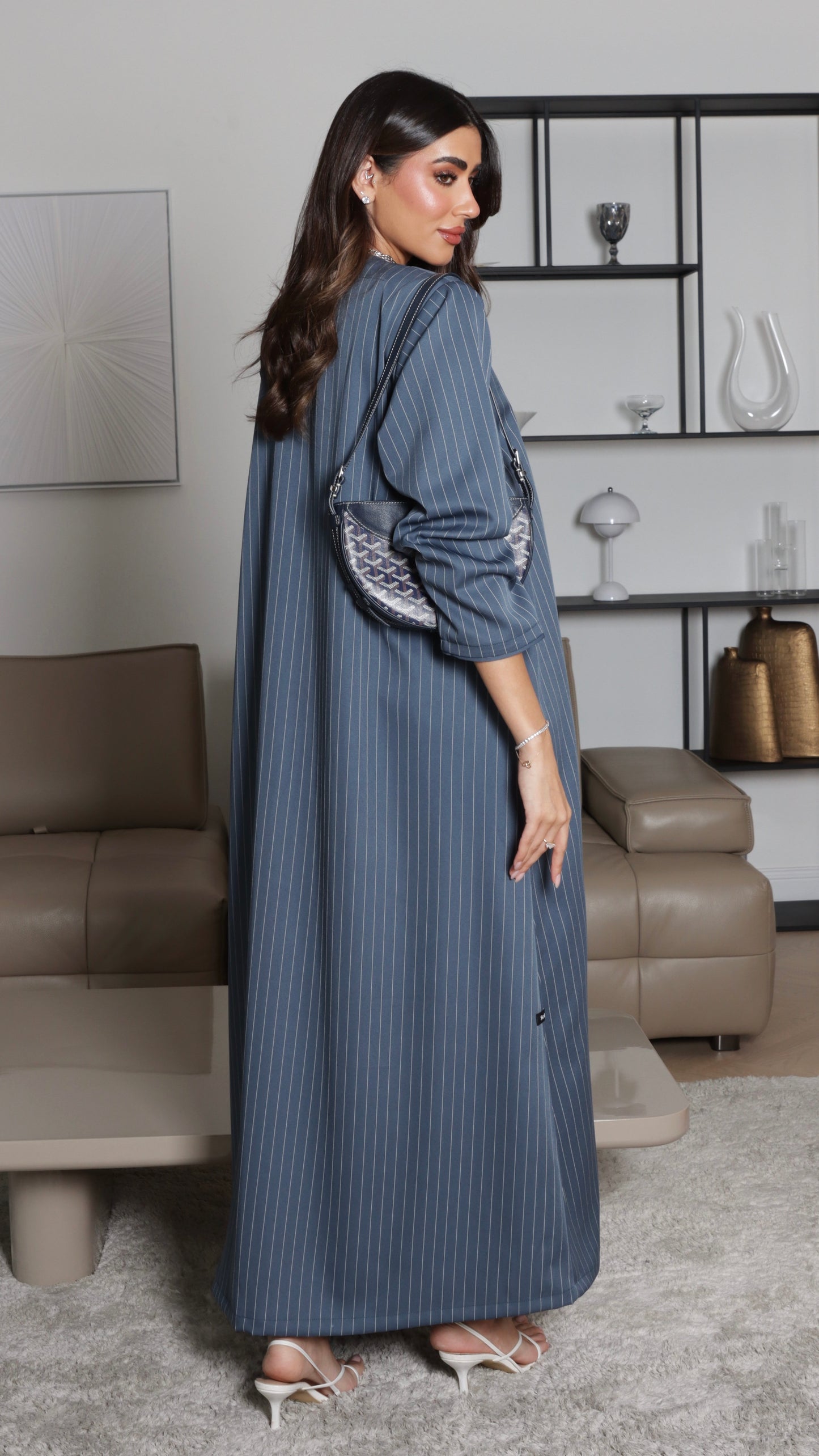 E109- Blue Stripes fabric with buttons