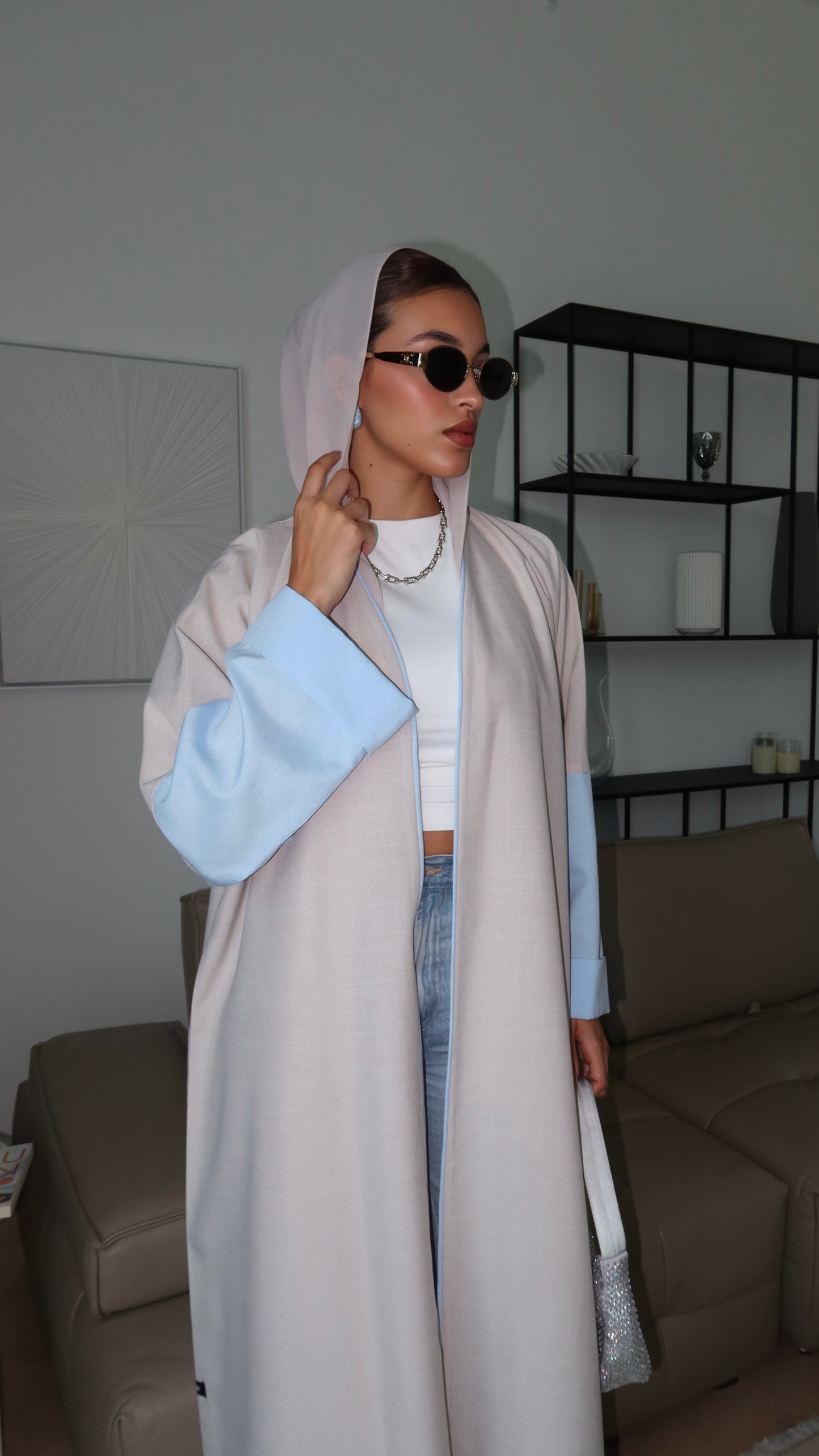 E77-Summary soft linen abaya ( blue)
