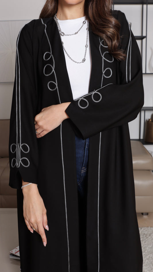 E105- Black casual abaya with piping design